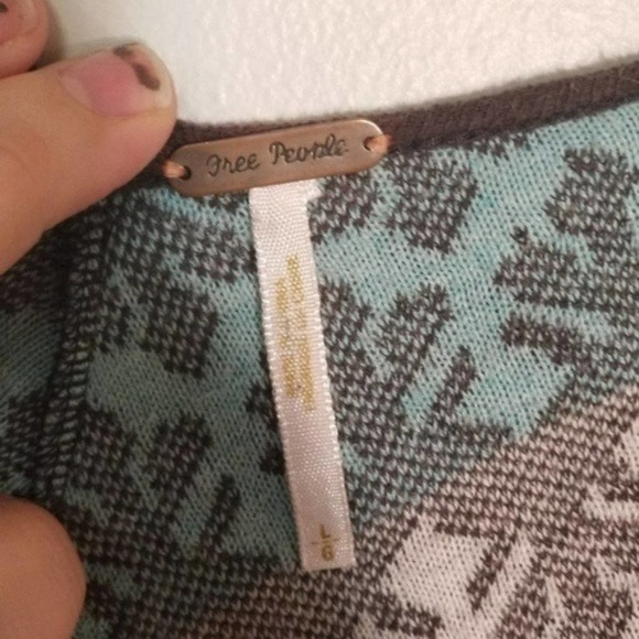 Free People Women's V-Neck Boho Fit & Flare Tunic Dress Blue Brown Size Large - Picture 4 of 7